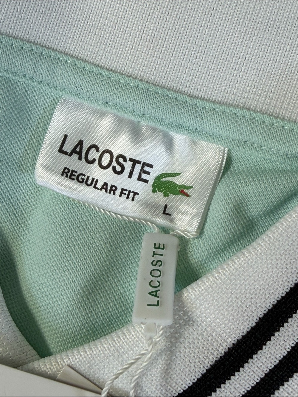 Lacoste Polo in Mint Green with Black & White Trim - Picture 2 of 3